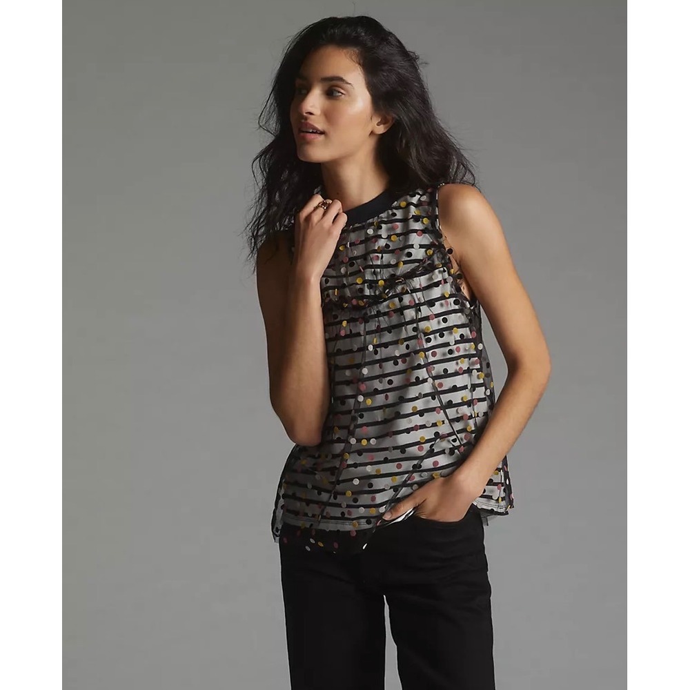Maeve Contrast Dotted Tank Blouse tie back polka dot striped girly preppy